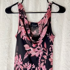 Connected Apparel Pink Floral Midi Dress Size 6 Black Fairycore Y2K Asymmetric