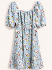 Kojooin Floral Puff Sleeve Cutout Midi Dress