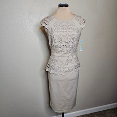 NWT Antonio Melani Camden Dress Khaki Cut Out Peplum Sheath Size 2