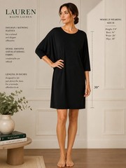 Lauren Ralph minimalist Black Batwing Dolman Sleeve Shift Dress L Stretch Midi