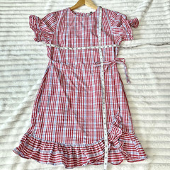 ASOS Dress Sz 10 Gingham Check Apron Sun 100% Cotton Cottage Preppy Boho Ruffle
