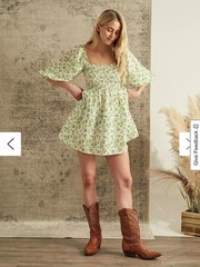Urban Outfitters Sofia Floral Puff Sleeve Mini Dress Smocked Puff Sleeves