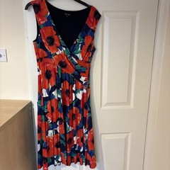 Phase Eight Ladies Navy/Red Poppy Sleeveless Jersey Dress-Size 10