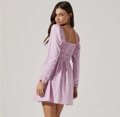 ASTR The Label Blue Dyed Smocked Puff Long Sleeve Mini Babydoll Peasant Dress L