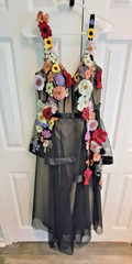 Size 8 -10 Women&rsquo;s Custom Made Gown Black w/Floral appliques