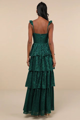 NWT – Lulu&rsquo;s Hunter Green Floral Jacquard Tiered Maxi Dress Size S (2-4)
