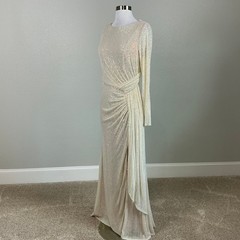 Mac Duggal 26175 Gold Evening Gown Sequin Long Sleeve Formal Column Dress Size 6