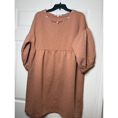 Simply Southern Mocha Quilted Puff Sleeve Babydoll Dress Pearl Rhinestone Large