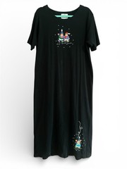 Quacker Factory Black Beaded Winter Christmas Maxi Dress Snowmen Teacher Holiday