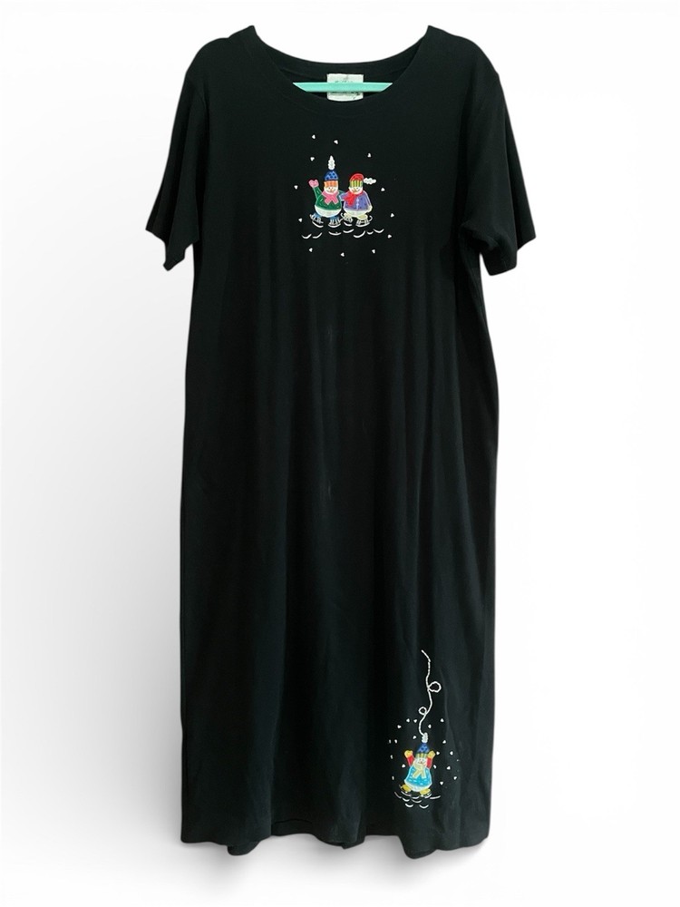 Quacker Factory Black Beaded Winter Christmas Maxi Dress Snowmen Teacher Holiday