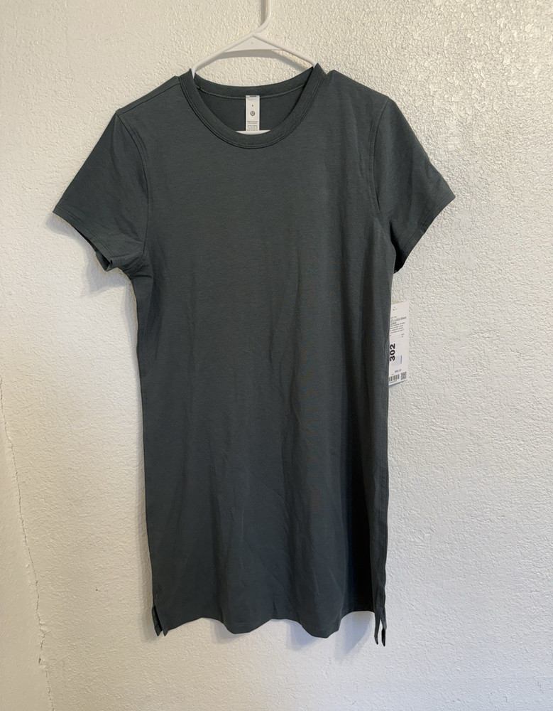 lululemon Classic-Fit Cotton-Blend T-Shirt Dress Crew Neck Dark Forest Women 8