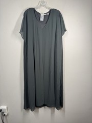 Logo Lori Goldstein Green Gray Layered Chiffon Jersey Stretch Maxi Dress Sz XL