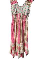 BoHo Vibrant Pink and Gold Patterned Midi Dress