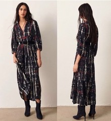 BA&SH Isolde Tie-dye Print Dress In Blue 3/4 Sleeves Sz 4
