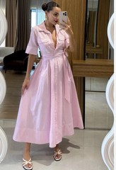 ZARA WOMAN FABRIC BELT ZW COLLECTION POPLIN SHIRT DRESS PINK Size M 2640/596