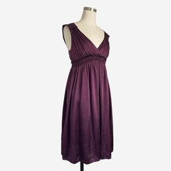 Max Studio Studio M Purple plum silk babydoll mini dress smocked beaded v-neck S