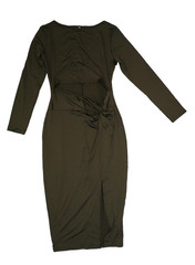 Lyaner Dress Womens Large Long Sleeve Ruched Cutout Midi Bodycon Spandex Blend
