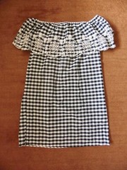 Forever21 Navy& White Gingham Off Shoulder Embriodered Ruffle Summer Dress -S