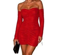 Zara NWT Burnt Red Ruched Bodycon Mini Dress S Sweetheart Chiffon Party
