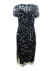 Adrianna Papell Women&rsquo;s Embellished-Floral Sheath Dress (4, Black/Gunmetal)