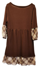 CLEARANCE Vintage Brown Tunic Dress Plaid 3/4 Sleeve Scoop Neck Empire Waist