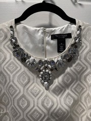 NWOT, White House Black Market White Sheath Dress with jeweled embellishments
