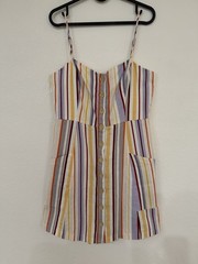 Lush Striped Linen Rayon A-Line Dress Sleeveless Button Short M