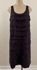 EILEEN FISHER 100% SILK Womens Sz Small Brown Tiered Ruffle Sleeveless Dress EXC