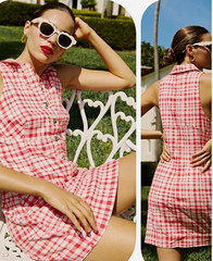 Maeve Pink/White Gingham Collared Shirt Dress Button Front Pockets Lined XL