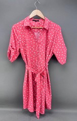 Adrienne Vittadini Womens Pink Polka Dot Belted Dress Size L