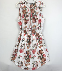 J for Justify Dress Womens 1X White Floral Sleeveless Zip Front Lined Summer