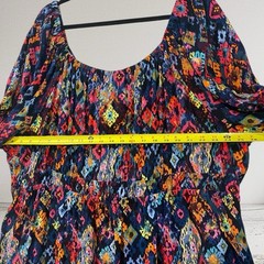 Womens Ikat Puff Sleeve Linen Blend Mini Dress Size 3X Tie Back Summer Boho NWT