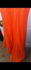 Orange Sequin Beaded Floral Mesh Maxi Gown Dress Lace-Up Back V-Neck Sleeveless