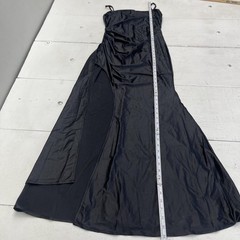 MEMORIESEA Dress Womens S Black Satin Ruched Bodycon Maxi Spaghetti Strap Gown