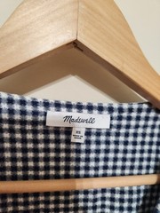 Madewell Gingham Tiered Mini Dress Blue White Cuff Sleeve Button Front XS