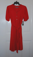 NEW Womens Red Dress above knee A line size 10 short sleeve pleat MSRP $108