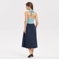 Women Mixed Fabric Tie-Back Midi Dress – Universal Thread Blue M