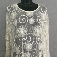 Indigo Soul Womens White Mesh Crochet Lace Midi Dress Cover Up Tunic Sheer Large