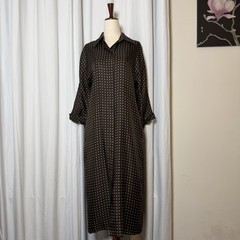 Max Mara Pura Seta 100% Silk Polka Dot Midi Dress Brown Cream Italy Size 8