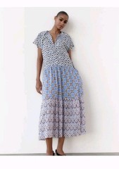 ZARA Dress Brown Blue Patchwork Tiered Long Flowy Bohemian SIZE L 5598/048/080