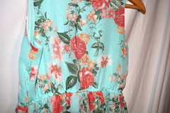 Bonnie Jean Sleeveless Floral Small Dress Aqua Blue Red Pink Roses Summer