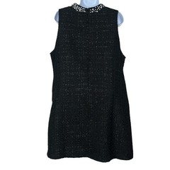 Gracia Tweed Shift Dress Large Black LBD Classic Pearl Neckline Metallic Mini