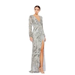 Mac Duggal 5222 Platinum Split Sleeves Embellished Dress Size 10 $598