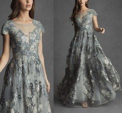 Mac Duggal 20294 Sz 14 Sea Mist Floral Embroidered Beaded A-line Gown $798