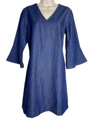 Draper James Chambray Shift Dress Size S Blue Dark Wash 3/4 Sleeves V-Neck Denim