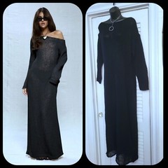 MUSERA&rsquo;s Lovely Black Off Shoulder Open Lightweight & Soft Knit Maxi Dress L