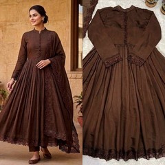 Designer Roman Silk Embroidered Gown Set Dupatta Party Wedding Anarkali Dress