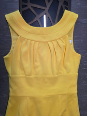 Trina Turk Yellow Pleated Sheath Dress Sleeveless Knee Length