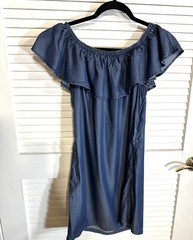 Tommy Bahama Women’s Dress Size S Blue Chambray Off The Shoulder Cover Up EUC
