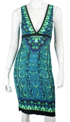 ROBERTO CAVALLI Blue & Multi Snakeskin & Geometric Print Jersey Sheath Dress 40